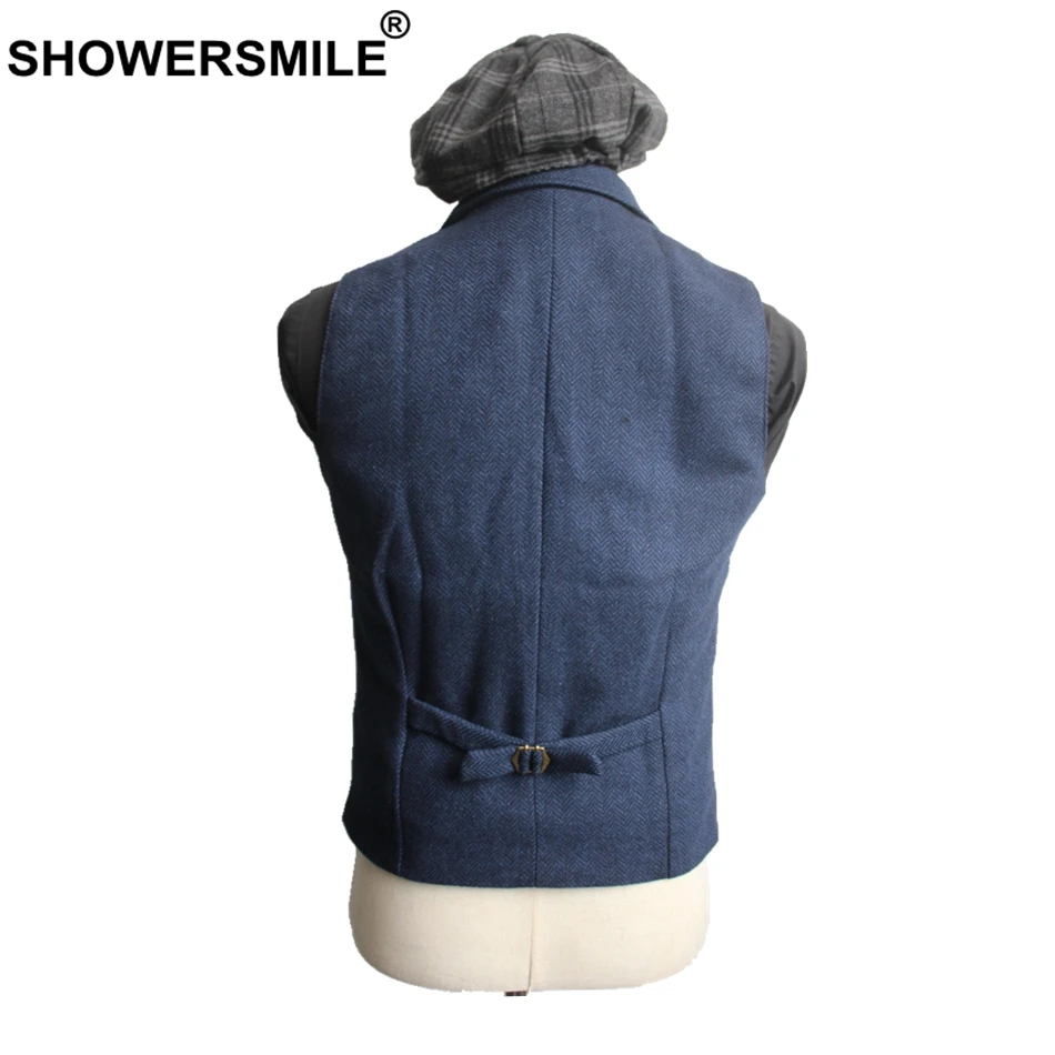 SHOWERSMILE мужской темно-синий костюм жилет мужской шерстяной твидовый пиджак в елочку винтажный осенний шерстяной приталенный мужской жилет 3XL 4XL