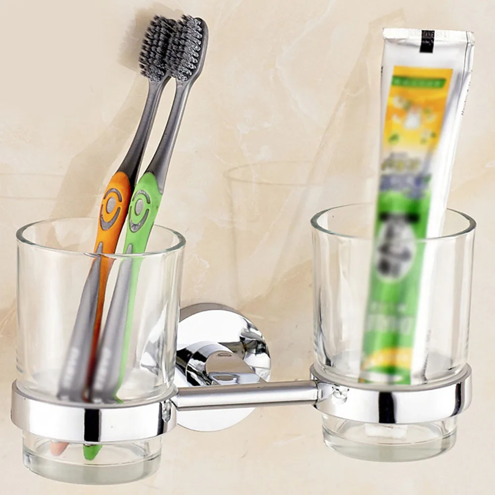 Stainless Steel Home Hotel Kitchen Bathroom Bracket Portable With Double Cups Accessories Wall Mounted Toothbrush Holder | Дом и сад