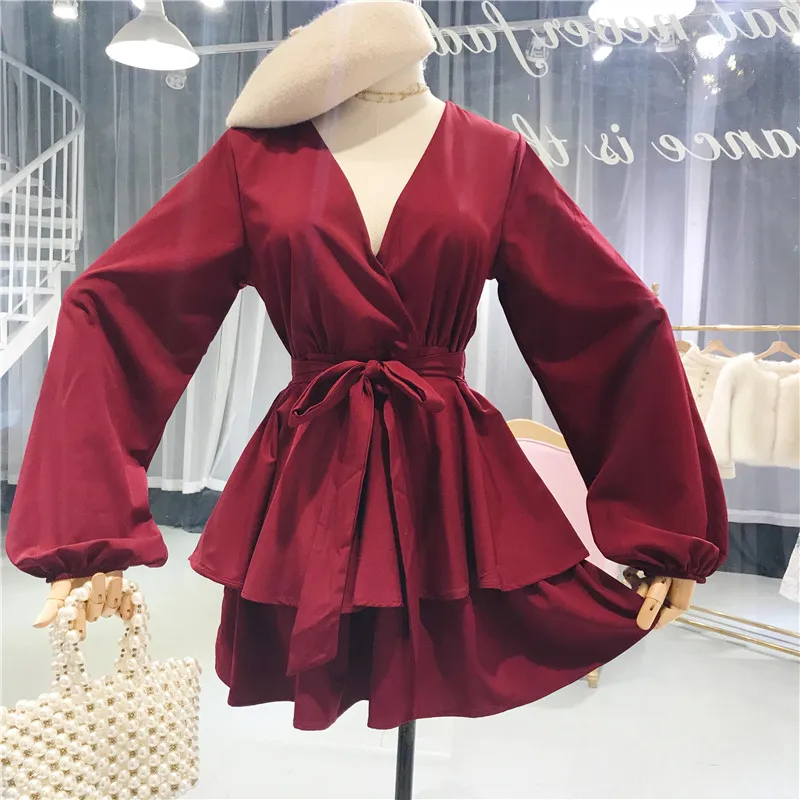 Женский комбинезон с бантом ALPHALMODA длинными рукавами и поясом однотонный