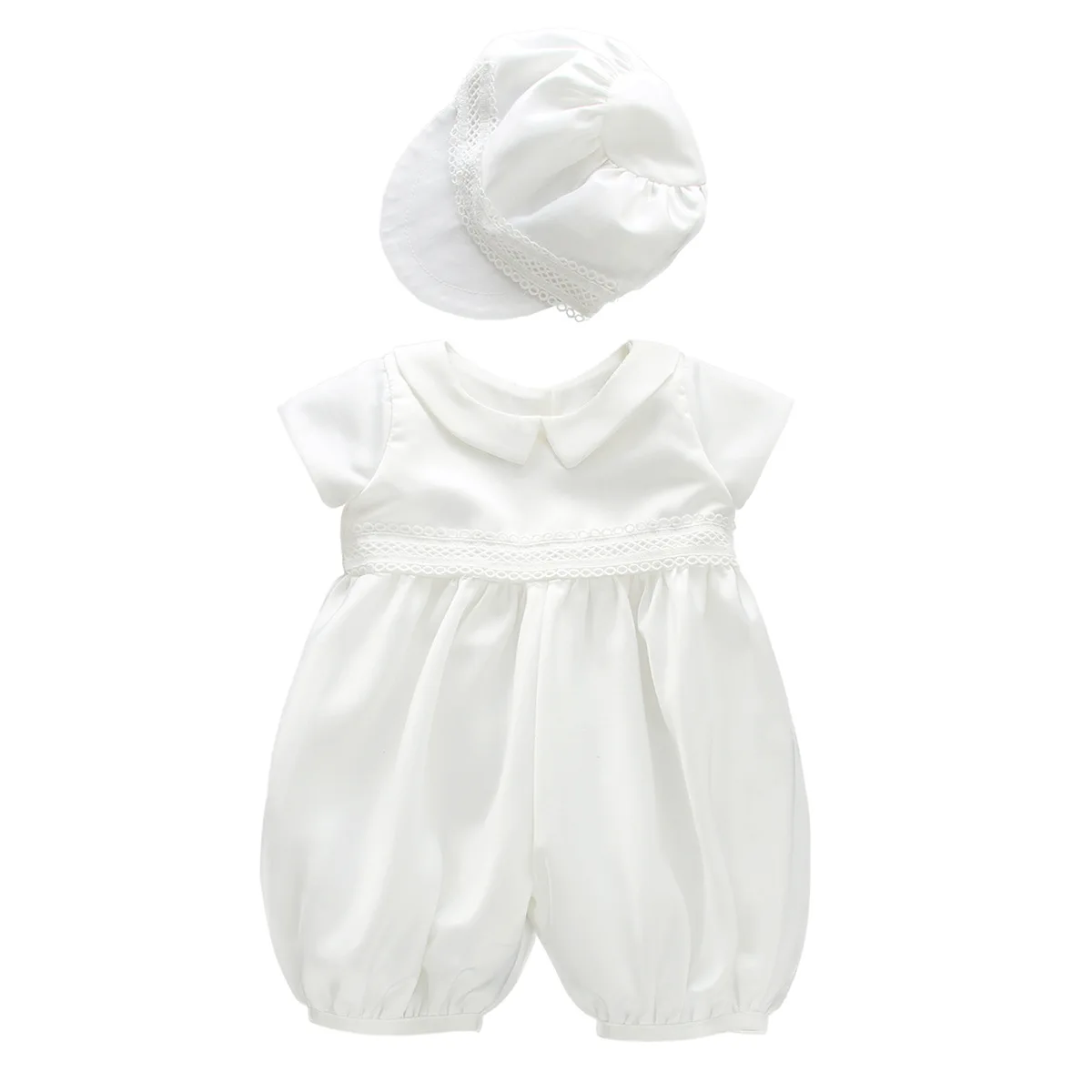 2021 New Baby Boys Christening Romper Children white Long Baptism Jumpsuit with Hat Formal Birthday Toddler Clothes | Детская одежда и