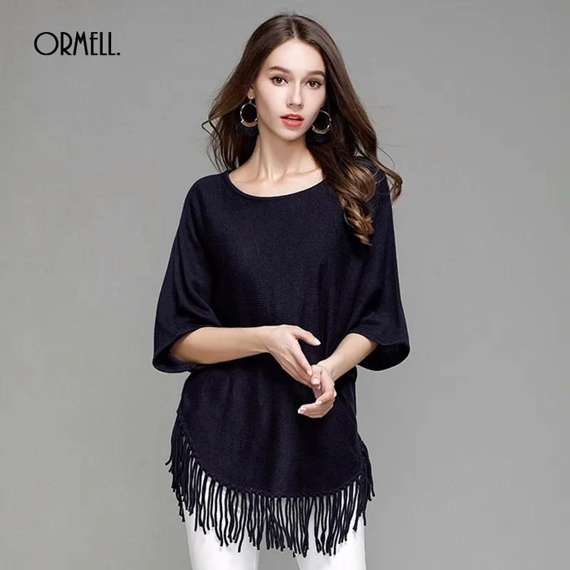 ORMELL Fashion Tassel Women Winter Sweaters 2017 New Autumn Female Casual Solid Batwing Sleeve Standard Knitting Long Pullover | Женская