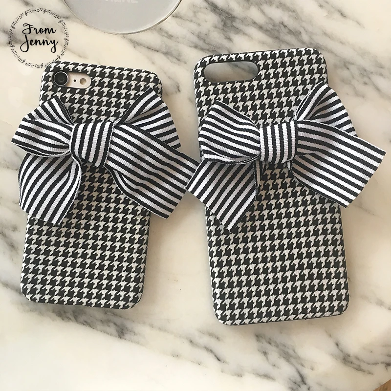 From Jenny 2017 Autumn Winter Phone Case Swallow gird Back Cover For iPhone 6 7 6plus 6splus 7plus Free Shipping black white mix |