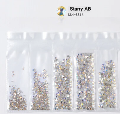 20 Starry AB Стеклянные стразы для ногтей с плоской задней поверхностью, смешанные размеры, SS4-SS16, кристаллы для украшения ногтей, камни, блестящие камни, аксессуары для маникюра, 20 цветов - Цвет: 20 Starry AB