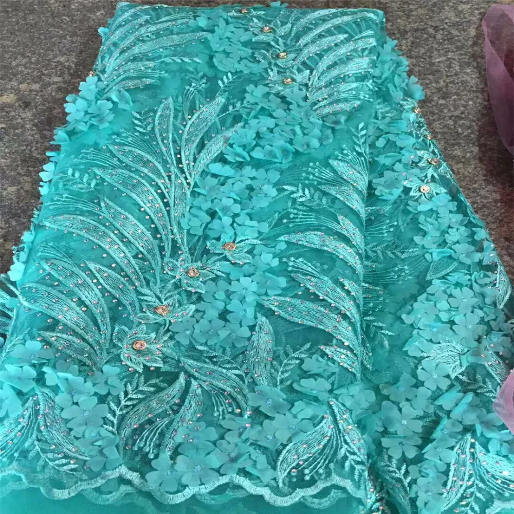 3D Ткань цветы 2017 Высокое качество Африканский сетка Вышивка Кружево с Камни для