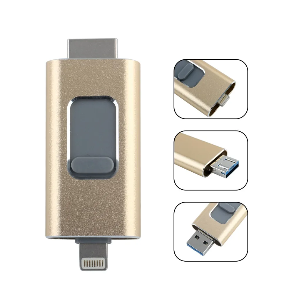 IOS флеш-накопитель 128 ГБ, 256 ГБ 64 Гб карта памяти 3-в-1 OTG USB флэш-накопитель внешнее запоминающее устройство, совместимый с iPhone, iPad и iPod Андро