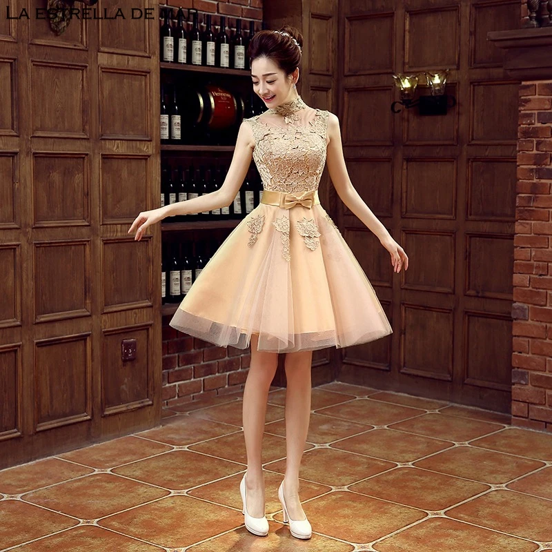Vestido invitada кружевное Пышное Золотое короткие платья для невесты ropee d'honneur красивое свадебное платье