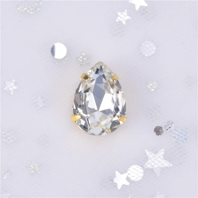 crystal color С украшением в виде кристаллов 13x18 мм 10 шт./упак. супер флэш-K9 стекло Золотая основа пришить коготь стразы, современное оборудование для изготовления аксессуаров для одежды - Цвет: crystal color
