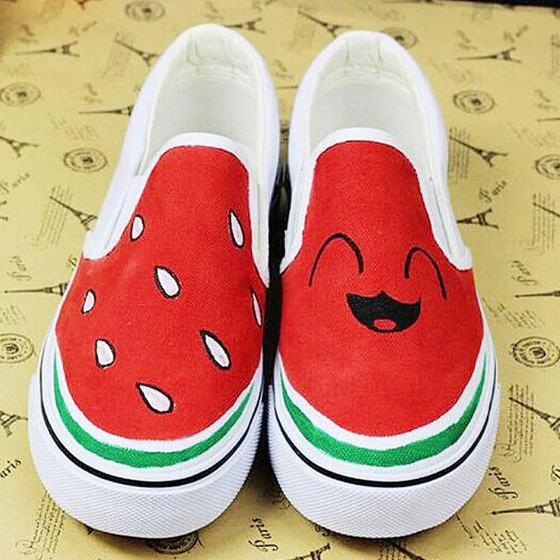 

Wholesale Retail Child Casual Low Baby Shoes Watermelon Summer Autumn Girl's Boy Fashion Canvas Down Hand Painted Cartoon Shoes
