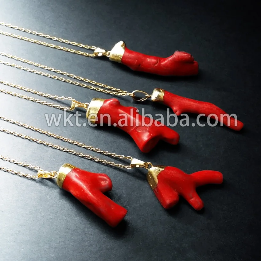 

WKT Wholesale Natural Red coral tree necklace with 24k gold cap Summer fashion red pendant necklace