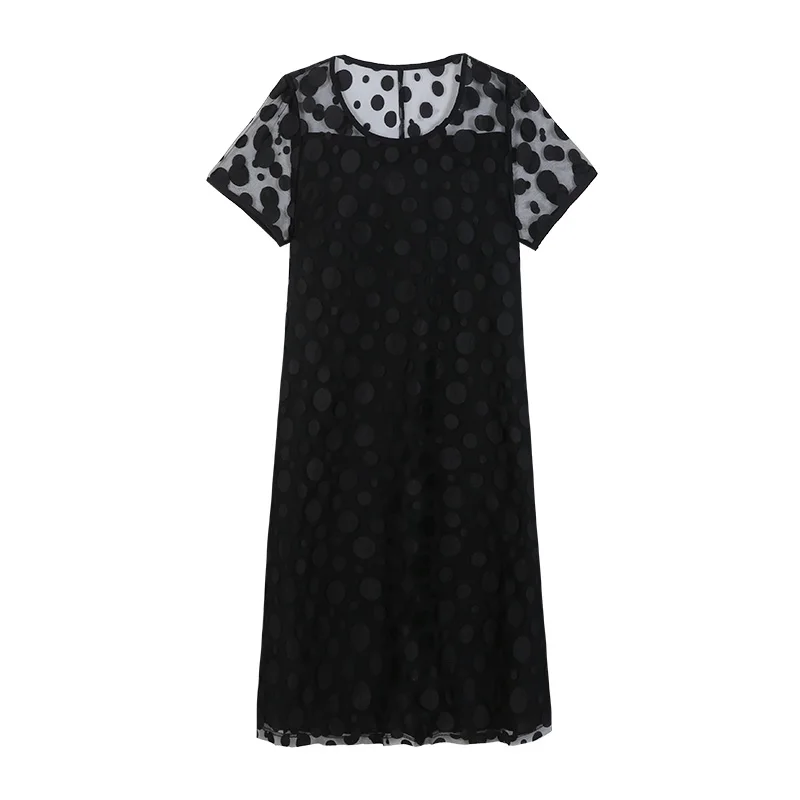 Женское шифоновое платье в горошек белое кружевное свободное до колен одежда для