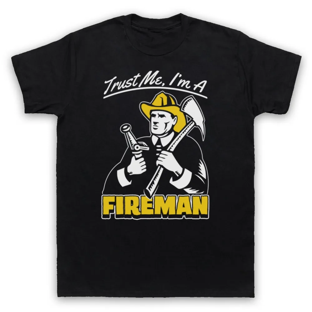 Летняя хлопковая футболка с коротким рукавом надпись TRUST ME A FIREMAN смешная для