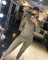 2020 o neck wool new womens 2 piece suit knitted cashmere heavy handmade beaded fashion casual loose knit two piece female