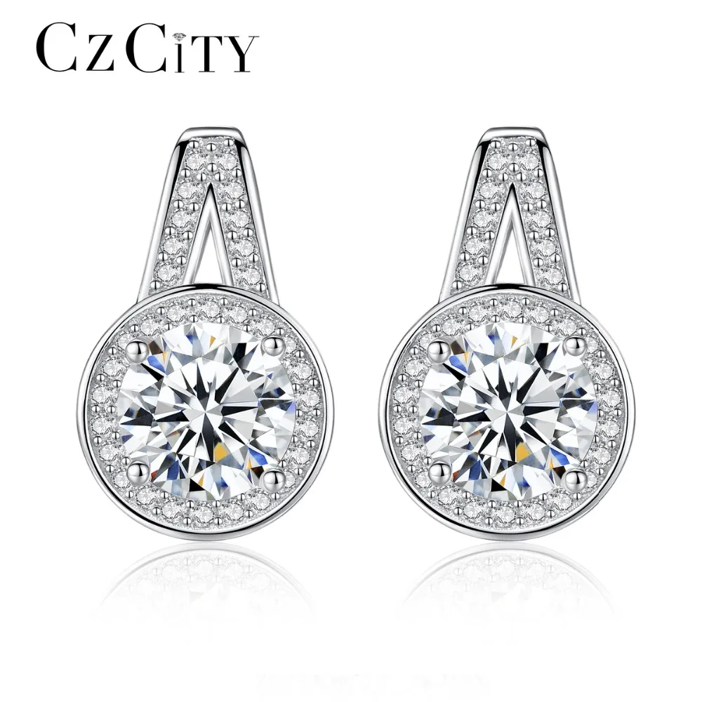 

CZCITY Brand S925 Pure Sterling Silver Shining Zircon Wedding Engagement CZ Stud Earrings for Women Girl Fine Jewelry Gift