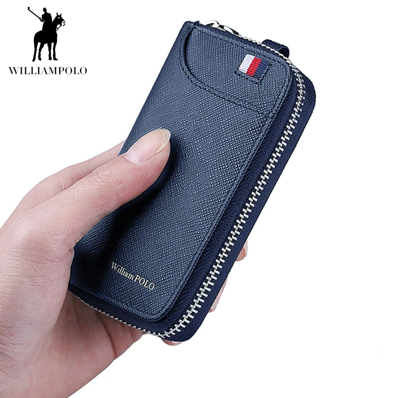 Чехол-кошелек для ключей от бренда WILLIAMPOLO, мужской кошелек из натуральной кожи с карманом для монет, мужской держатель для карт на молнии и застежке