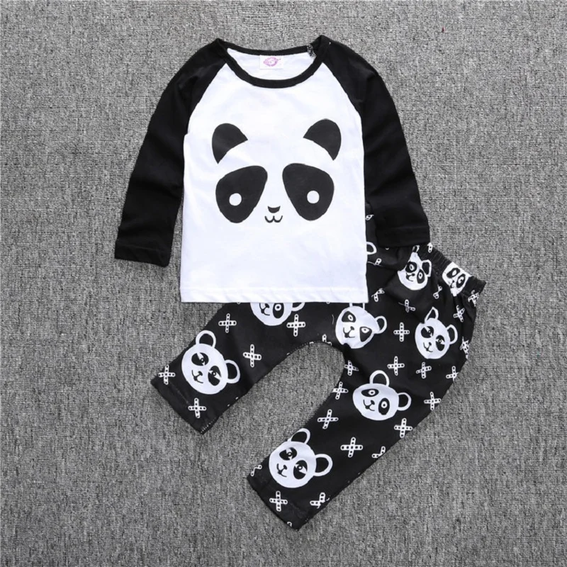 Hooyi Fashion Baby Clothes Suits Children 2-Pieces Clothing Sets Cotton Panda Monster Boys Tee Shirts Pants Newborn Outfits Tops | Детская