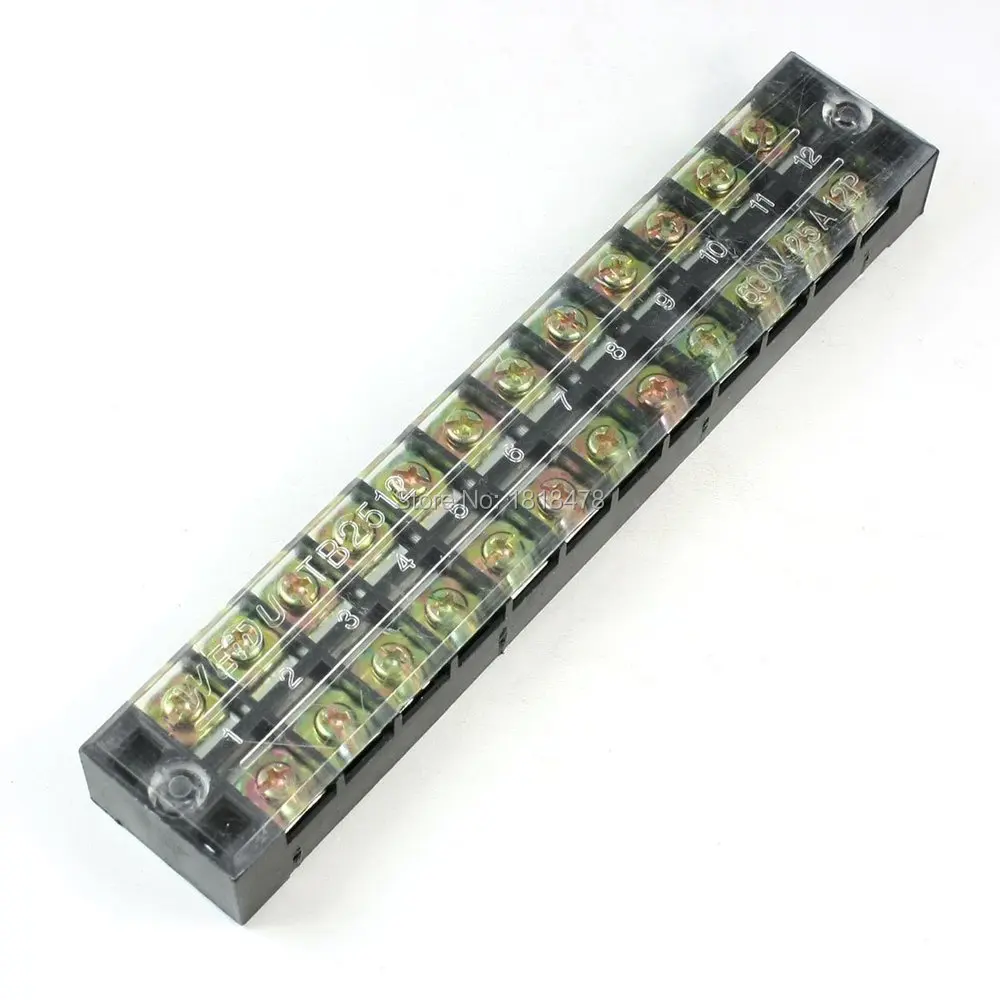 

TB-2512 600V 25A Double Rows 12P 12 Positions Covered Barrier Screw Terminal Block Copper parts