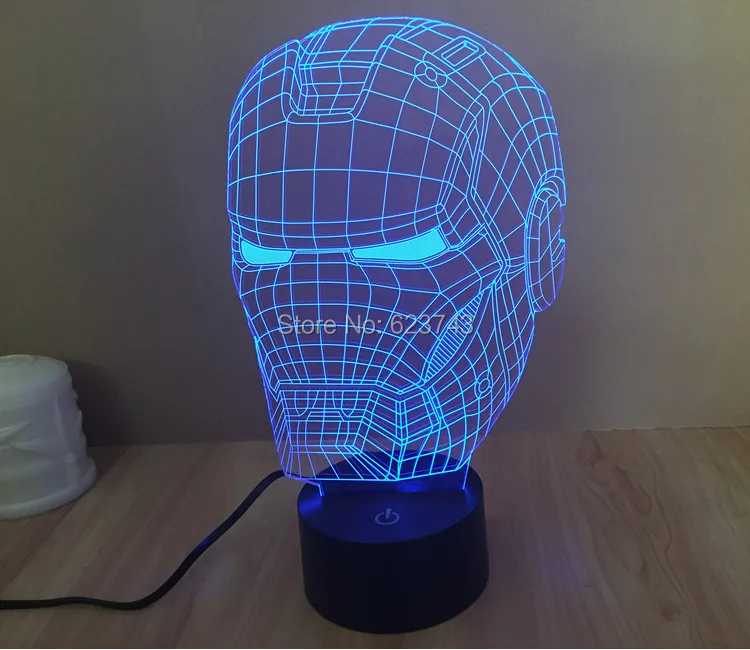1 шт 3D Цвет Сменные Мстители Железный человек Шлем модель светодиодный ночник USB 3D Светодиодная лампа настроения для рождественских подарков