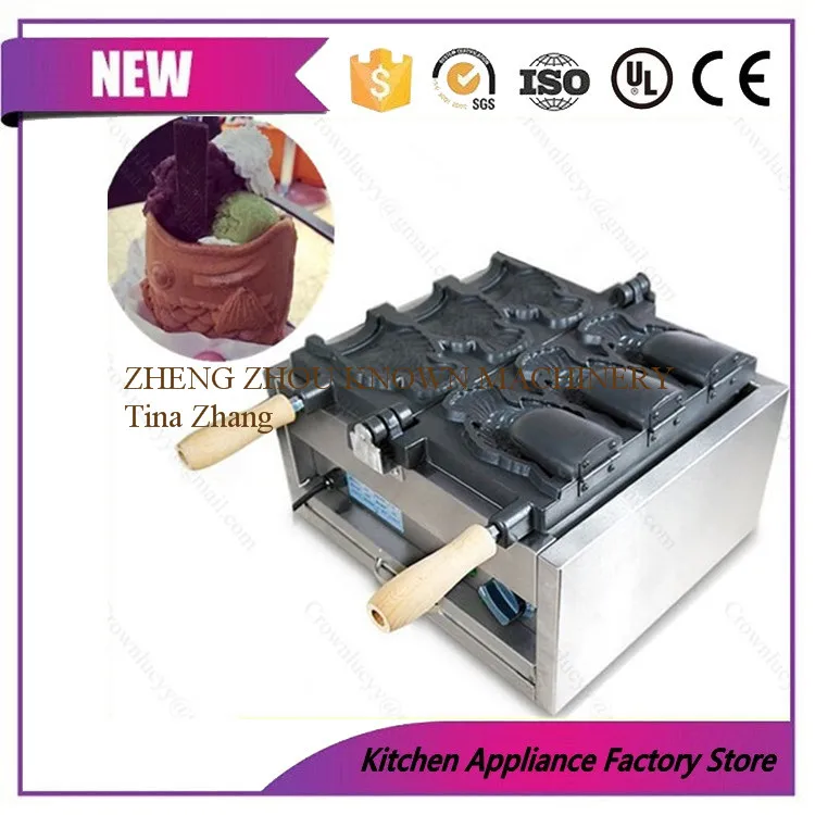 

110v 220v Commercial Ice Cream Taiyaki Maker Fish Shaped Cake Maker Stainless Steel with 3 pcs Moulds