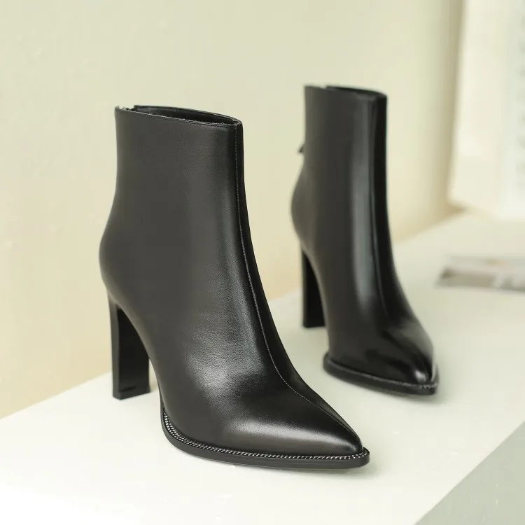 Женские осенние ботинки из натуральной кожи черные офисные Ботинки с острым