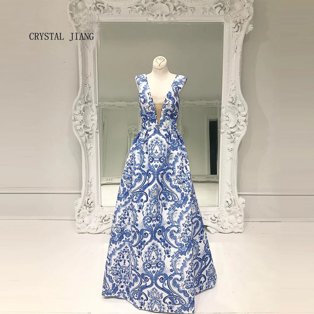 Женское вечернее платье в пол синее ТРАПЕЦИЕВИДНОЕ ПЛАТЬЕ С v образным вырезом и