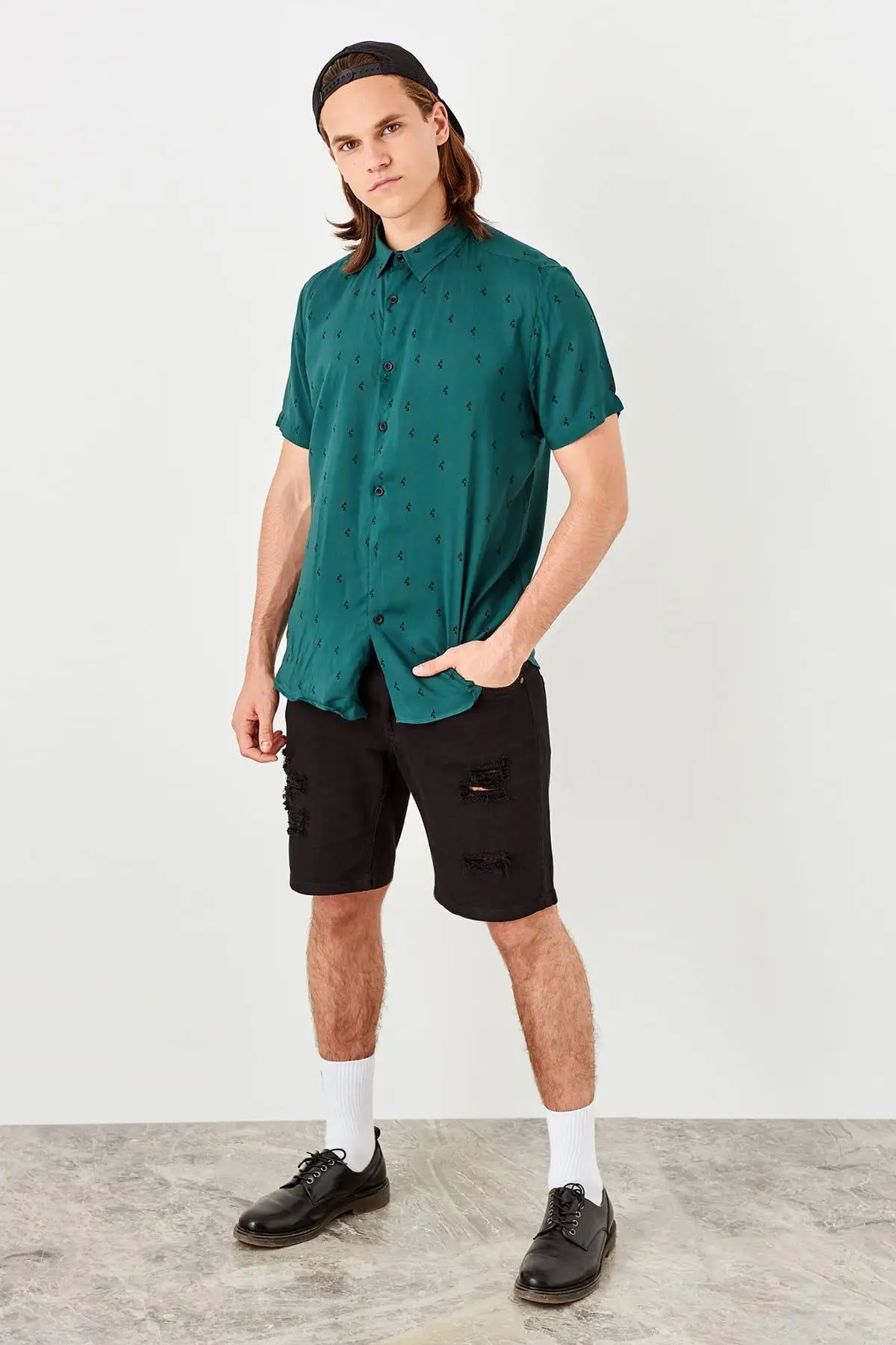 Trendyol изумрудно-Зеленая Мужская рубашка с коротким рукавом TMNSS19RM0039 |