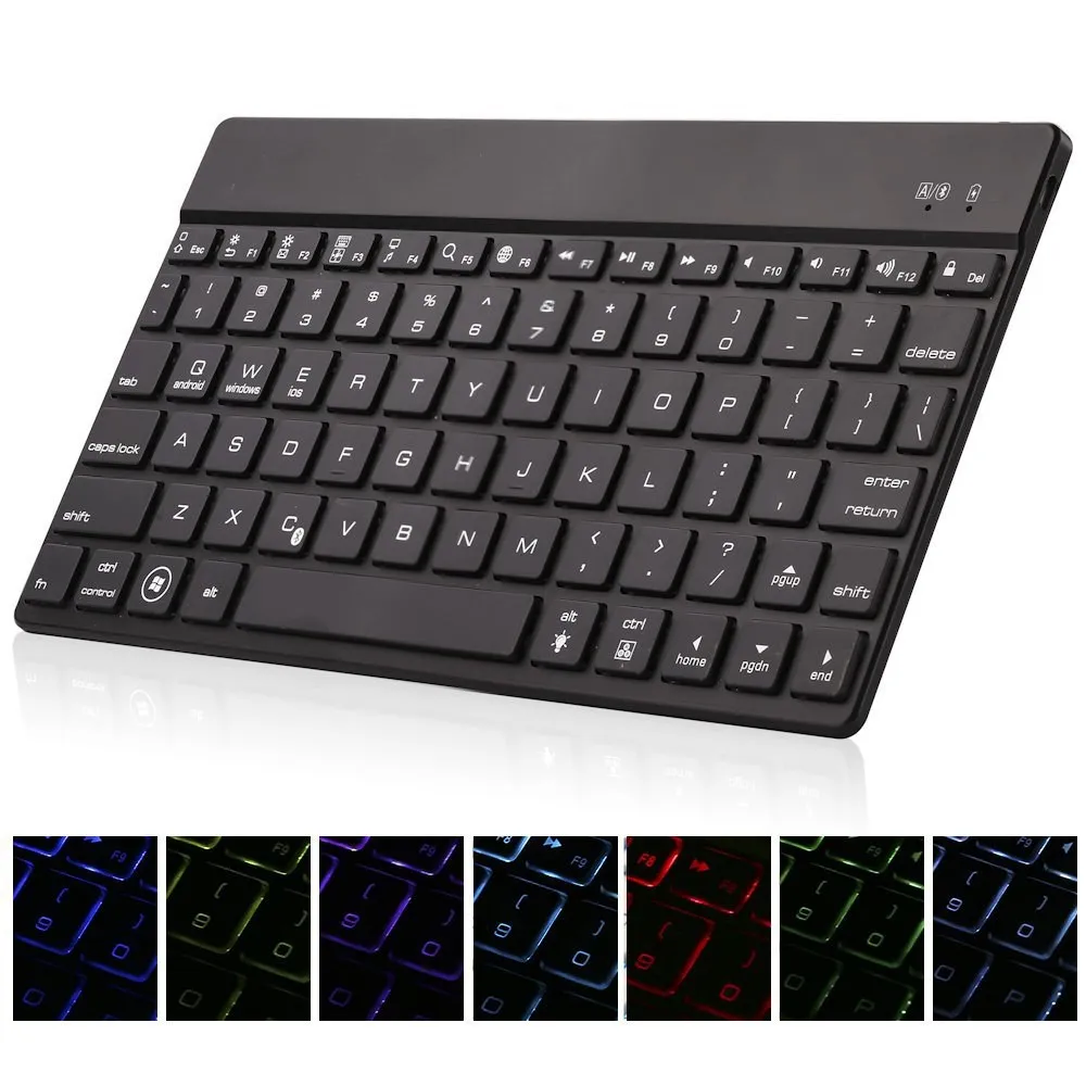 Ultra Thin Aluminum Wireless Bluetooth Russian/Spanish/Hebrew Keyboard With 7 Colors LED Backlight For New iPad Pro 12.9 2017