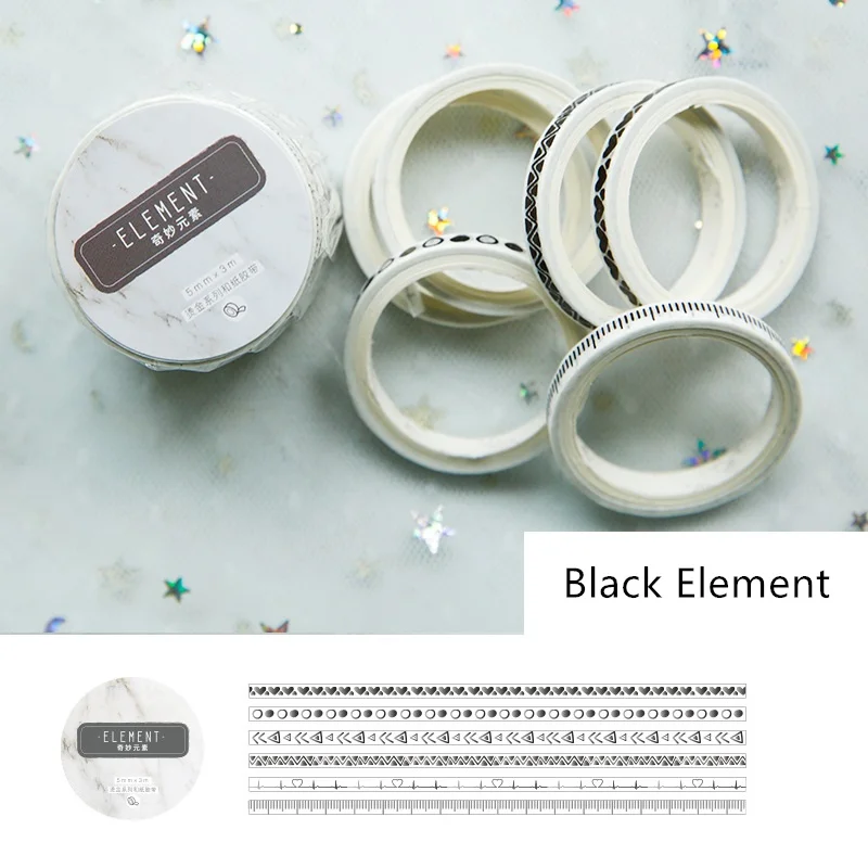 Black Element 6 шт с мелкими блестками золотистого цвета лента для декорации Washi набор 5 мм голубая планета черный элемент розовый цвет клейкой ленты стикер подарок F535 - Цвет: Black Element