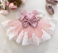 sequin lace baby girl dress beads bow princess baptism dress for infant little girl elegant birthday dress for wedding party