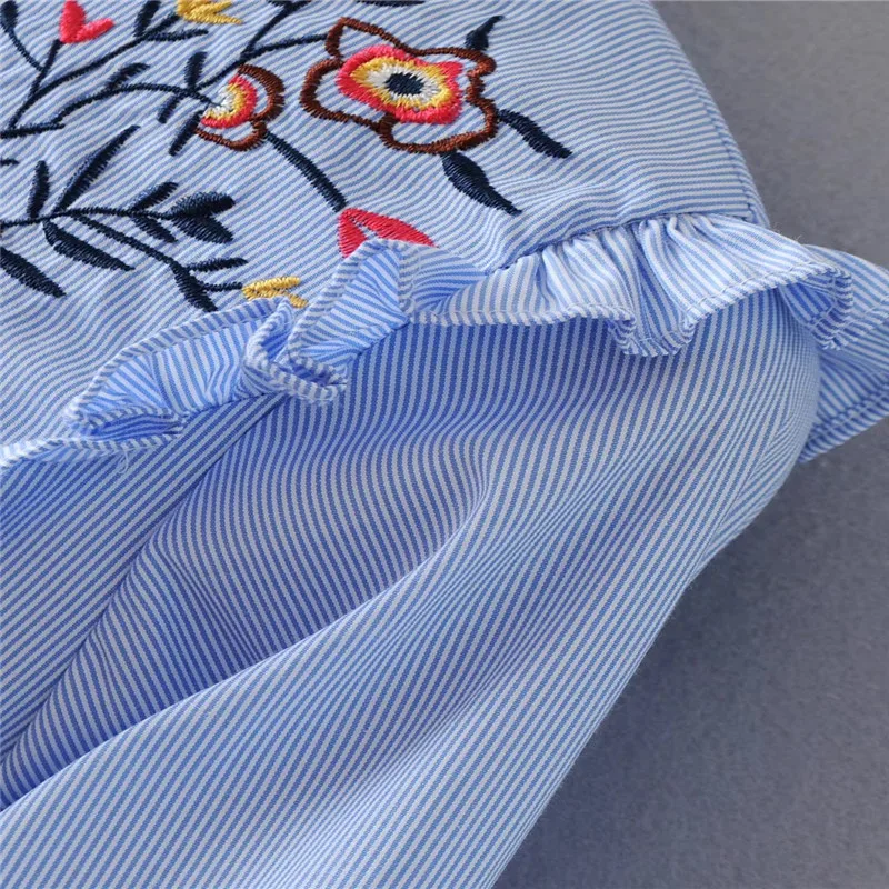 Оборчатый воротник цветочные embroiderey платье Длинные рукава женщин с вышитыми