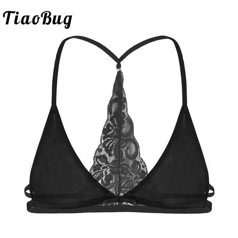 TiaoBug, сетчатый, прозрачный, кружевной, для переодевания, для мужчин, для Сисси, бюстгальтер, топы, y-образный треугольник без подкладки, прозрачный, для геев, эротический, горячий, сексуальный, мужской бюстгальтер без косточек