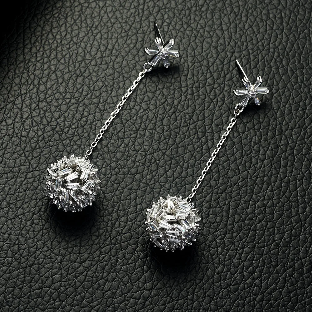 Высококачественные серьги-подвески HIBRIDE с покрытием из микрофибры и фианитами