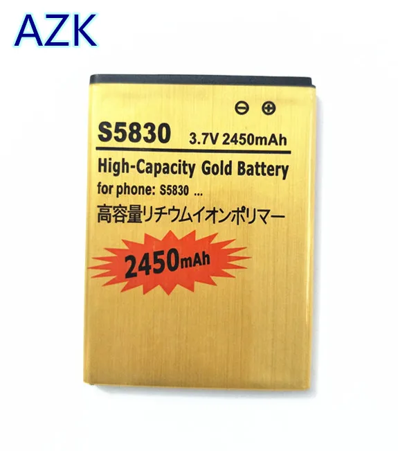 AZK New Gold 2450mAh EB494358VU аккумулятор для Samsung Galaxy GT S5830 S5830i/GT S5830T/GT S5830T/S Mini/Cooper/GT S5660