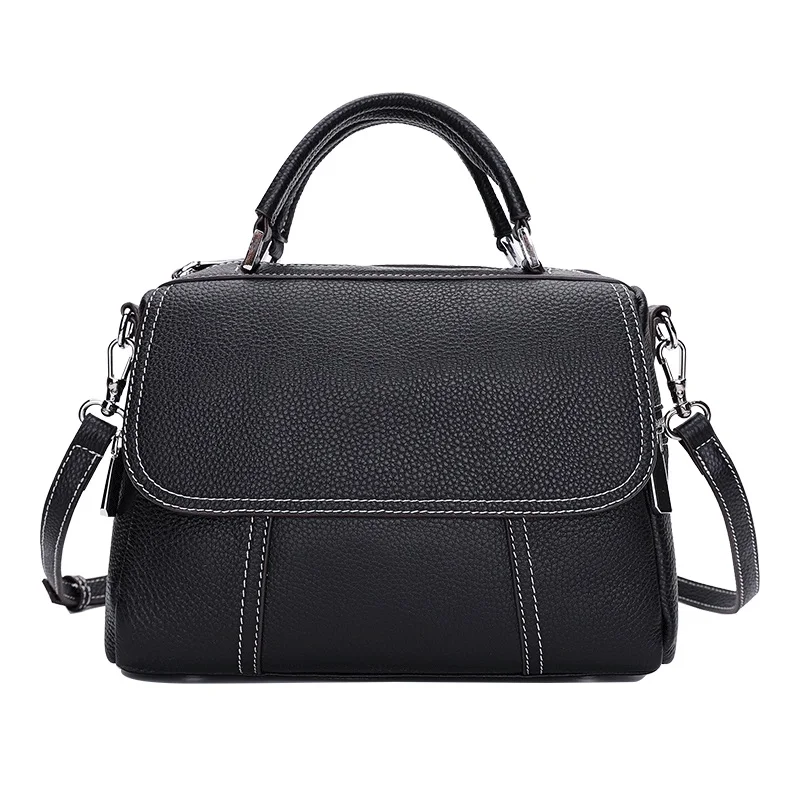 Stylish Genuine Leather Zipper Closure Female Boston Purse Soft Cowskin Lady Flap Pocket Handbag Shoulder Messenger Bag | Багаж и сумки