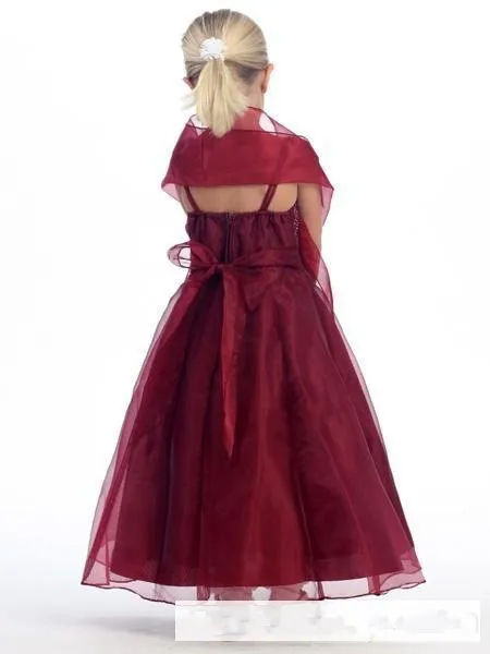 

Exquisite Design Girls' Formal Dresses A-Line Spaghetti Straps Ankle-length Satin Flower Girl's Dress Sash 2014 Hot Style ZP024