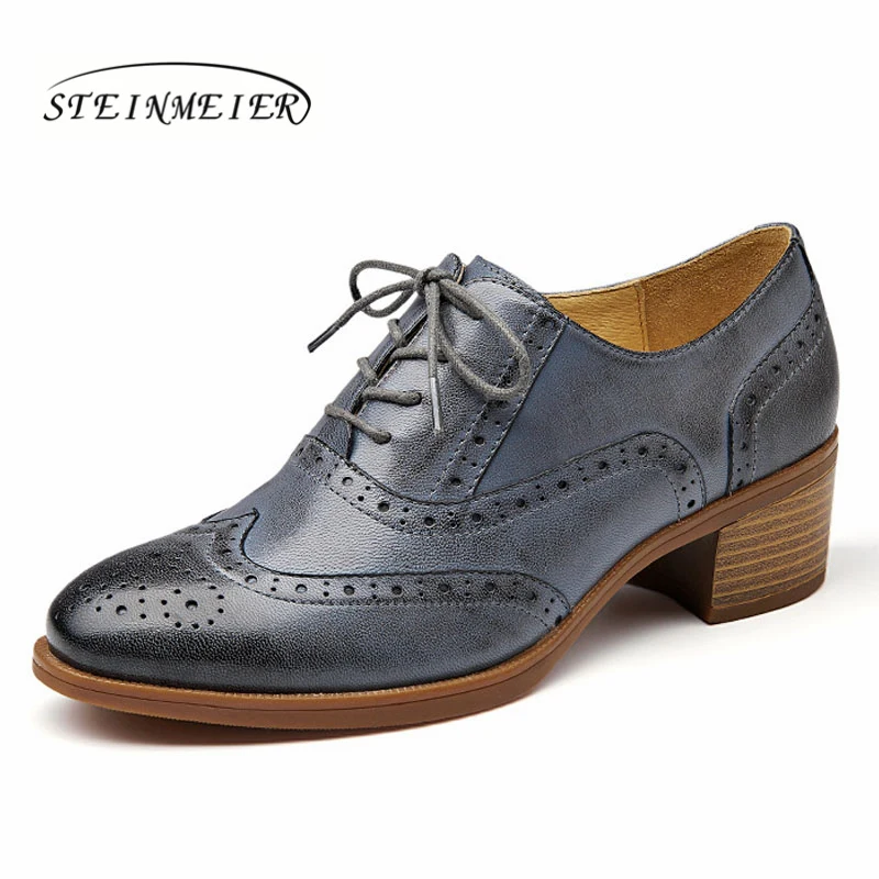 Blue Gray 4.7cm Yinzo/женские туфли-оксфорды; винтажные женские туфли-лодочки из натуральной кожи; женские туфли-оксфорды на каблуке; цвет черный, коричневый; коллекция года; сезон весна - Цвет: Blue Gray 4.7cm