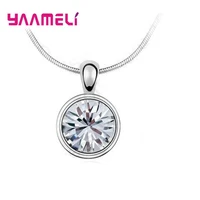 classic style round necklace for womengirls 925 sterling silver trendy crystal jewelry pendant necklaces free shipping