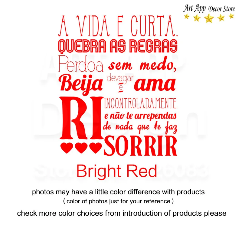Bright Red Хорошее качество Искусство дизайн португальский самоуправление декор комнаты виниловые съемные настенные наклейки украшение дома Цитата комната, наклейка - Цвет: Bright Red