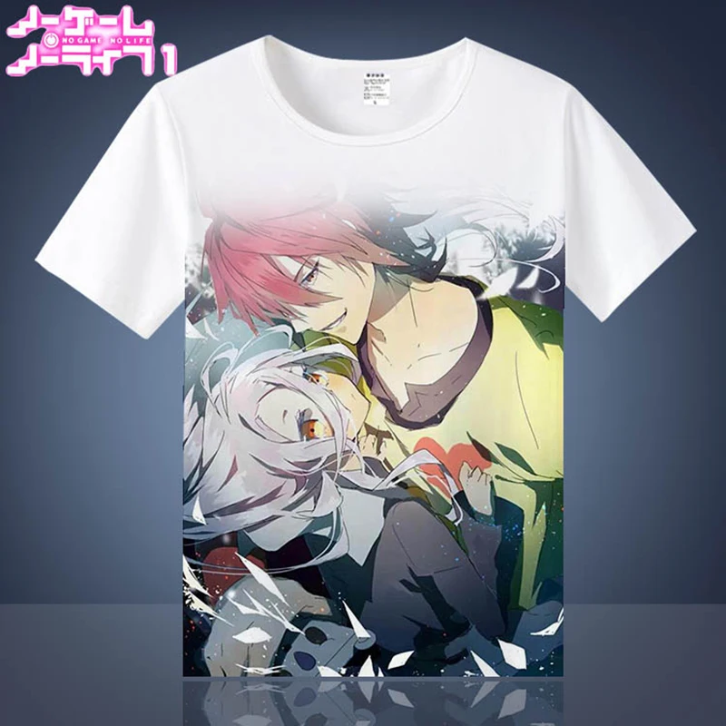 New Casual T Shirt Men Anime NO GAME LIFE Shiro Jibril Sora O-Neck Printed Mens T-shirts Short Sleeve Tops Tee Shirts | Мужская одежда