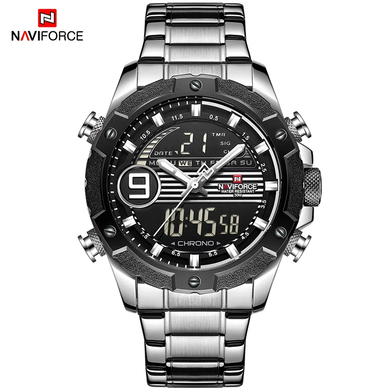 SWB NAVIFORCE военные водонепроницаемые золотые мужские часы из нержавеющей стали Мужские кварцевые наручные часы с двойным дисплеем мужские часы Relogio Masculino - Цвет: SWB