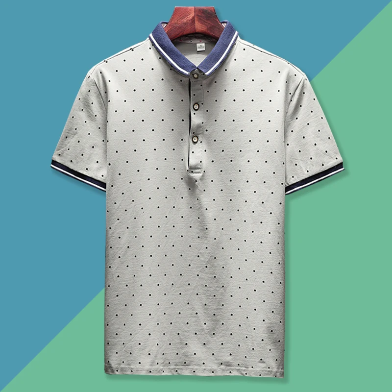 Поло в горошек мужские летние хлопковые дышащие поло с коротким рукавом
