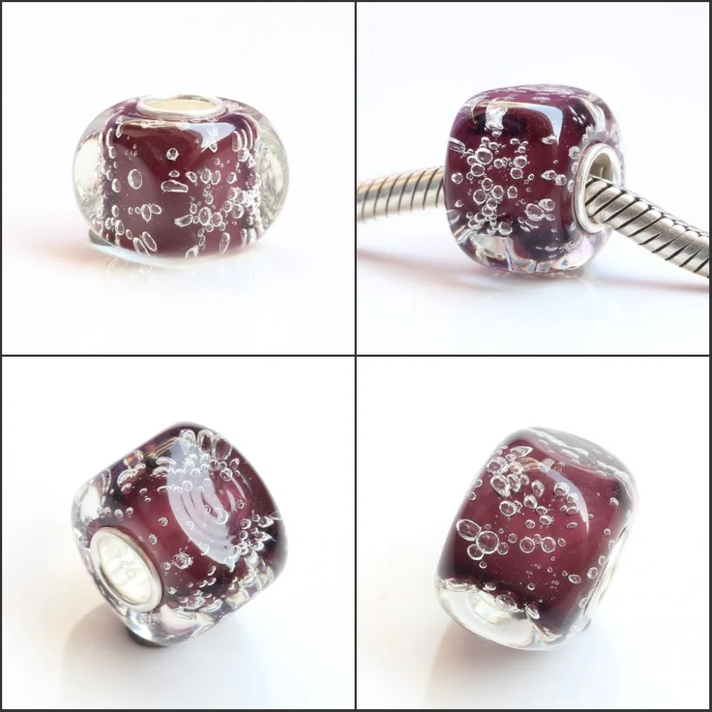 925 Стерлинговое Серебро большое отверстие красочные 3D квадратные пузырьки