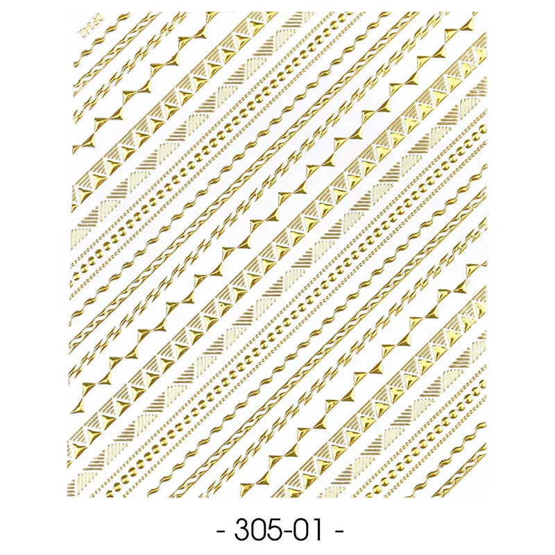 305-1 1 лист 3D наклейки для золотых ногтей наклейки для ногтей металлические украшения для ногтей Маникюрные наклейки для ногтей советы - Цвет: 305-1