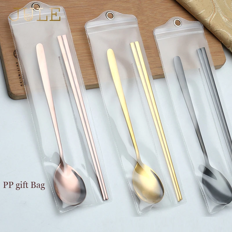 

Top Food Stainless Steel Korean Dinnerware Set Silver Sushi Chopsticks Dessert Spoon Set Kitchen Accessories Portable Cutlery