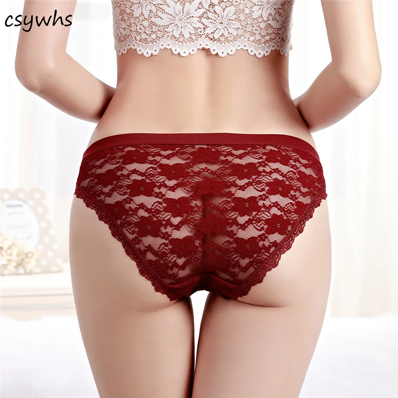 

CSYWHS 3pcs Lot Transparent Lace Panties Womens Cotton Sexy Briefs Underwear for Girls Panty Lingerie Intimates S-XL
