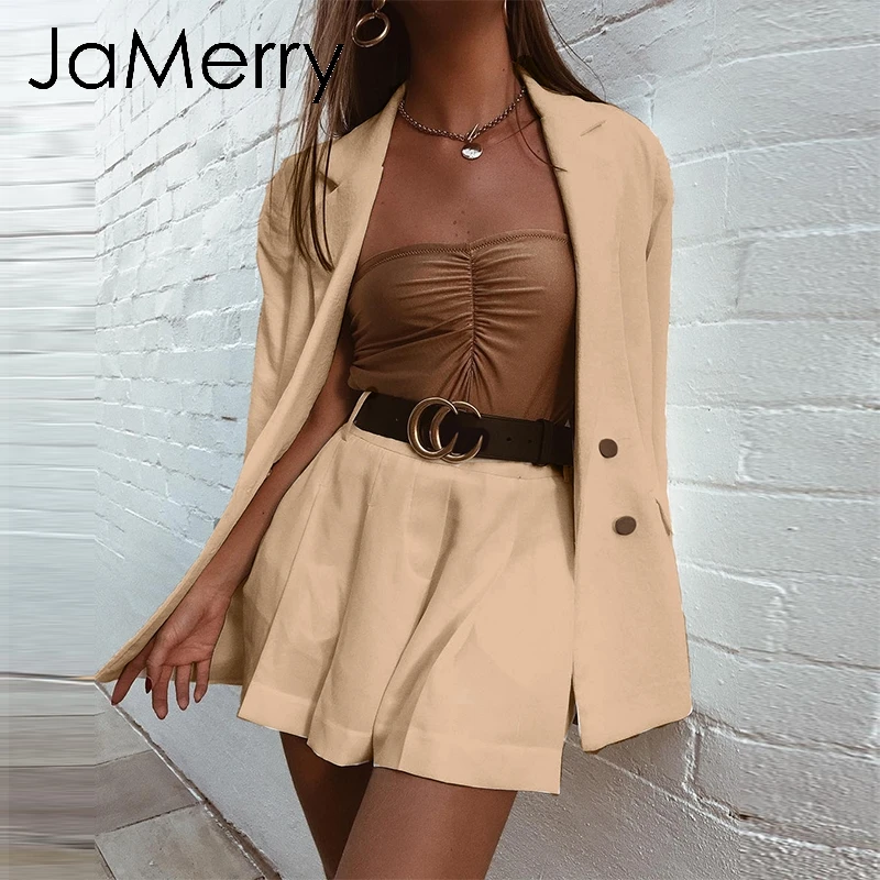 JaMerry Highstreet шикарный комплект из двух предметов Женский блейзер двубортный офисный Женский блейзер Повседневная Уличная одежда женский костюм