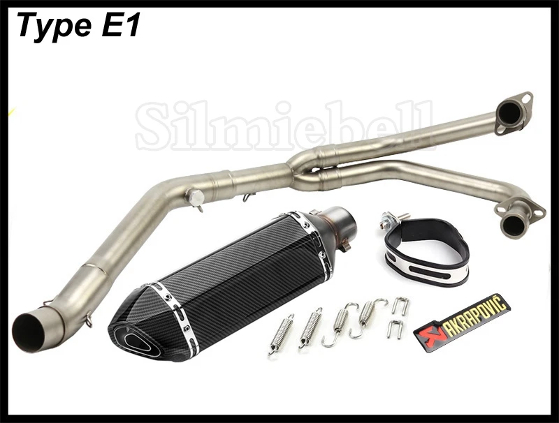 Type E1 Без шнуровки MT03 Akrapovic мотоцикл выхлопной глушитель мото полная система передний коллектор трубы для Yamaha MT 03 YZF R3 R25 - Цвет: Type E1