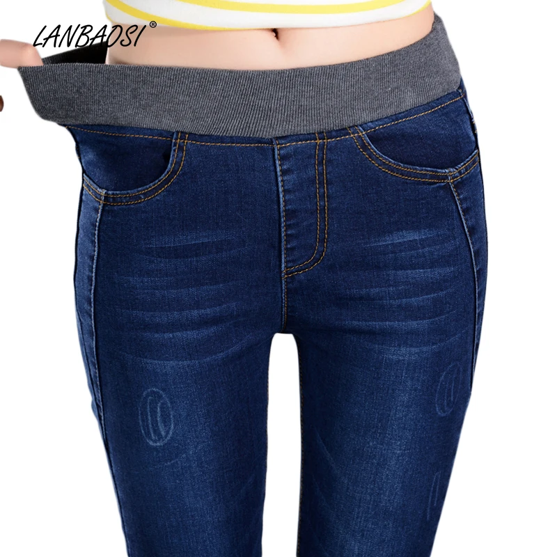 Женские джинсы с эластичным поясом LANBAOSI повседневные обтягивающие джинсовые