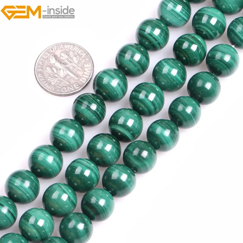Gem-inside Grade A Natural Round Green Smooth Malachite Spacer Beads For Jewelry Making Strand 15&quot DIY Jewellery | Украшения и