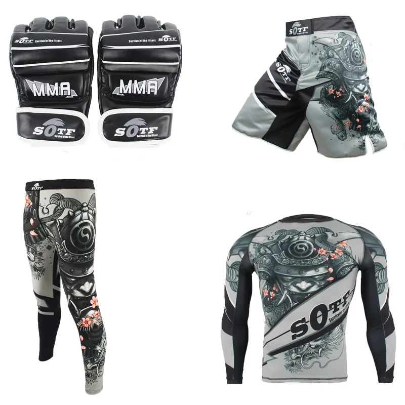 SUOTF MMA Rashguard боксерская Спортивная футболка + брюки плавки перчатки боевая одежда