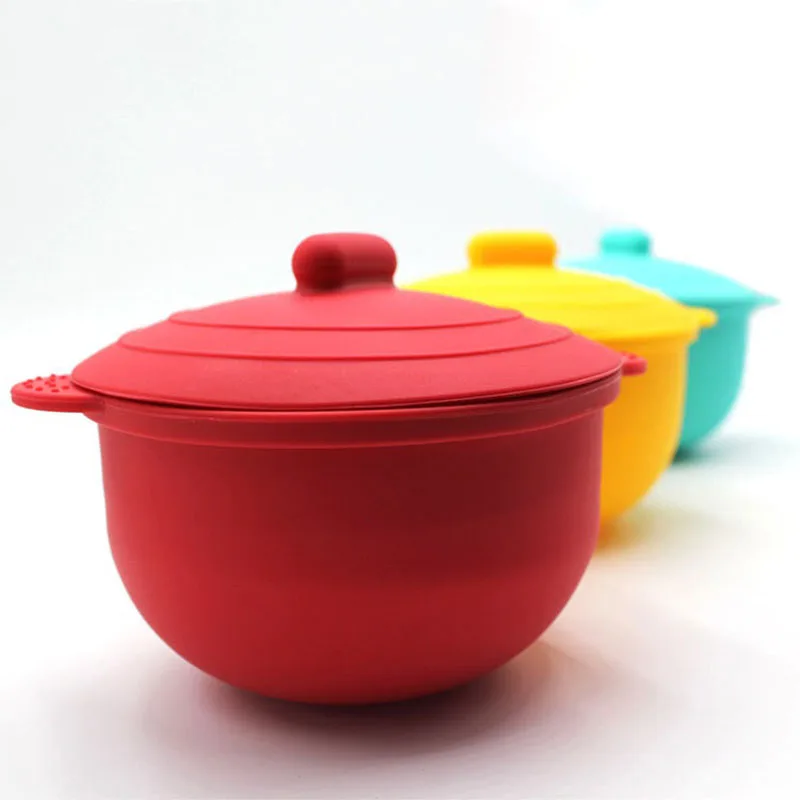 Baby Food Supplement Tableware Portable Children's Travel Folding Silicone Bowl With Lid | Дом и сад